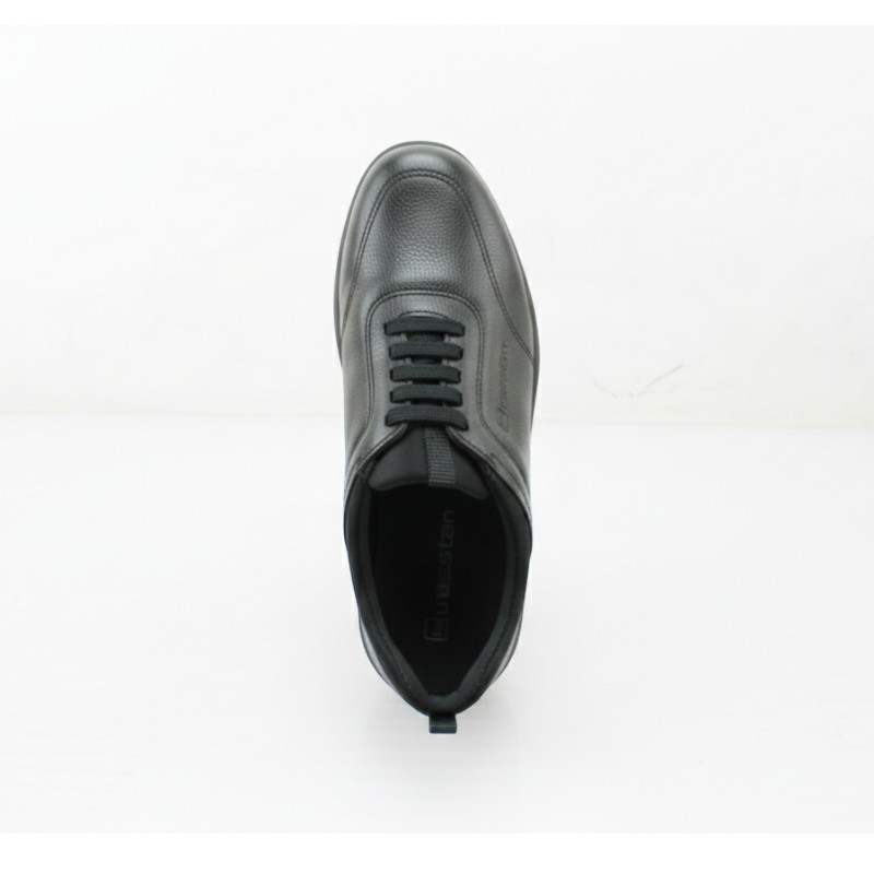 Zapato Escolar Niño Negro Buestán - 100% Cuero Deportivo Ergonómico (Cordón Elástico)