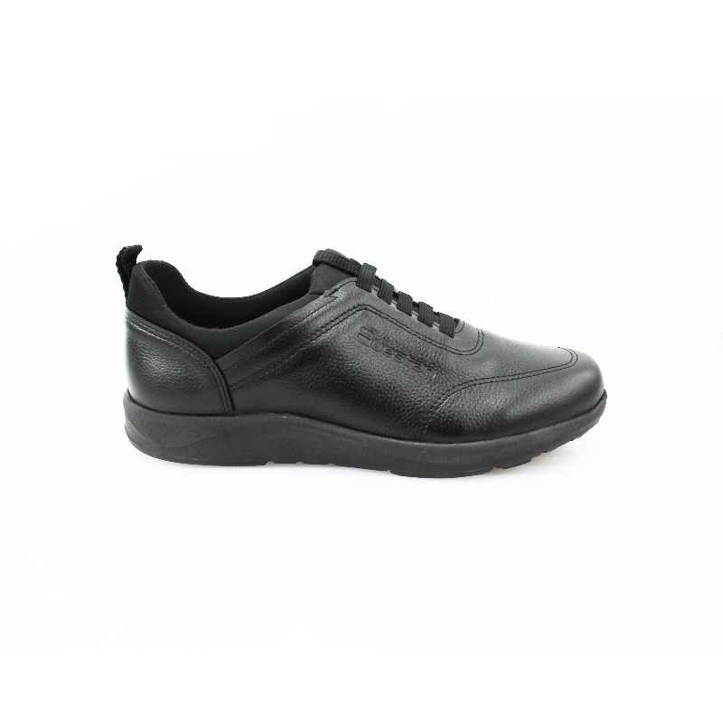 Zapato Escolar Niño Negro Buestán - 100% Cuero Deportivo Ergonómico (Cordón Elástico)
