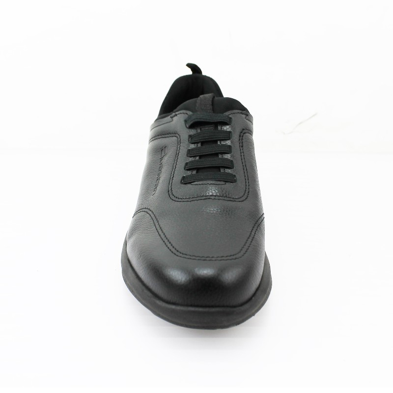 Zapato Escolar Niño Negro Buestán - 100% Cuero Deportivo Ergonómico (Cordón Elástico)