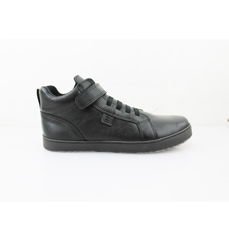 Botín Escolar Niño Negro Buestán - 100% Cuero Botín Velcro y Cordón