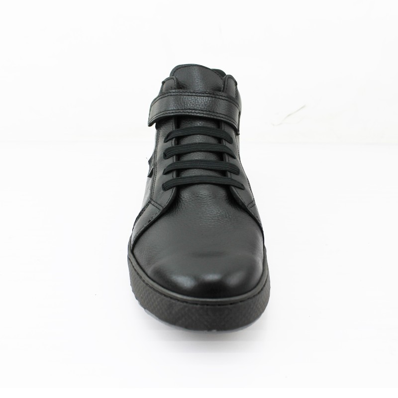 Botín Escolar Niño Negro Buestán - 100% Cuero Botín Velcro y Cordón