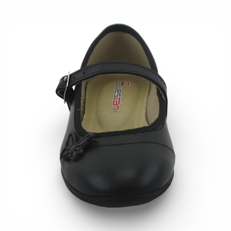 Zapato Escolar Niña Negro Buestán - 100% Cuero Mary Jane Mariposa