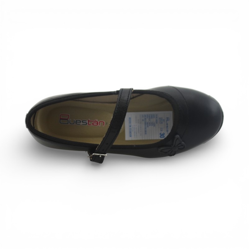 Zapato Escolar Niña Negro Buestán - 100% Cuero Mary Jane Mariposa