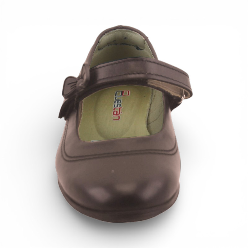 Zapato Escolar Niña Café Buestán - 100% Cuero Mary Jane Moño Pega