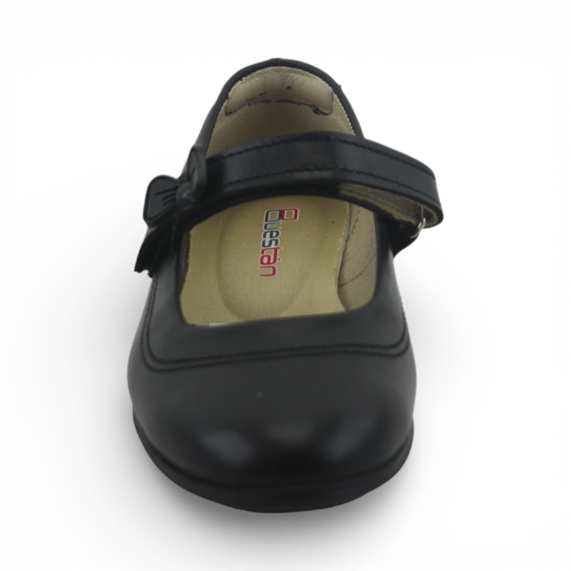 Zapato Escolar Niña Negro Buestán - 100% Cuero Mary Jane Liso Moño