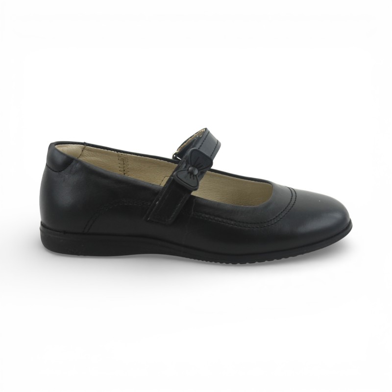 Zapato Escolar Niña Negro Buestán - 100% Cuero Mary Jane Liso Moño
