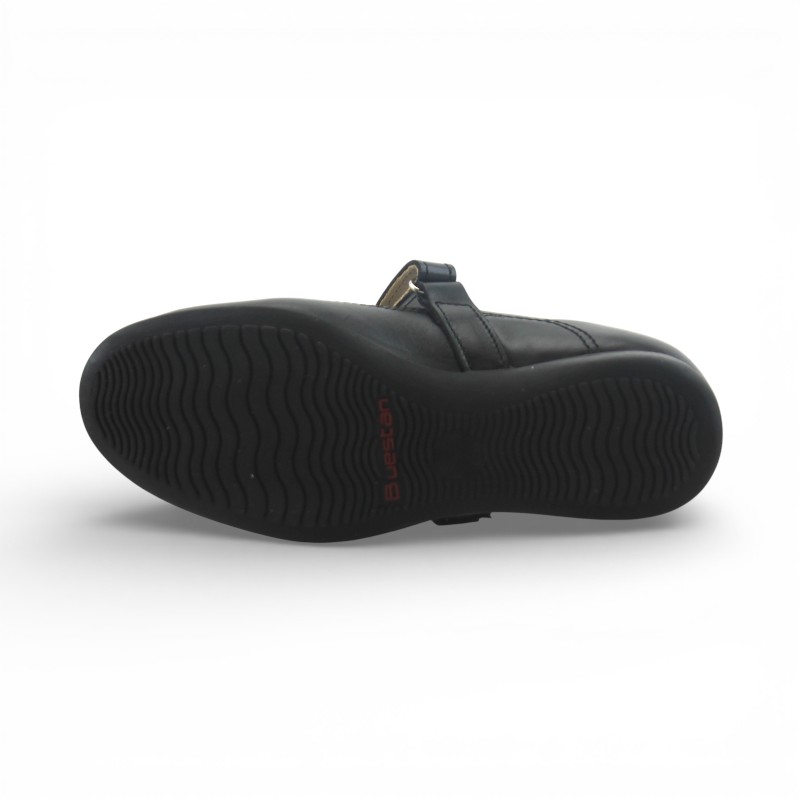Zapato Escolar Niña Negro Buestán - 100% Cuero Mary Jane Liso Moño