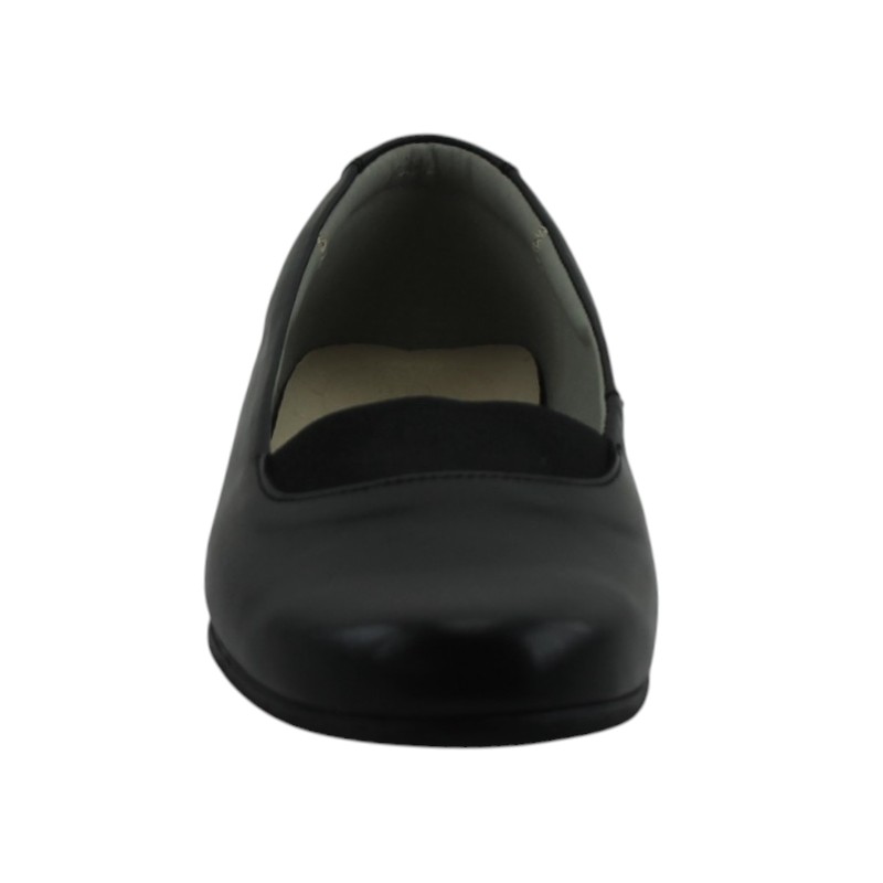 Zapato Escolar Niña Negro Buestán - 100% Cuero Balerina Elástico Central