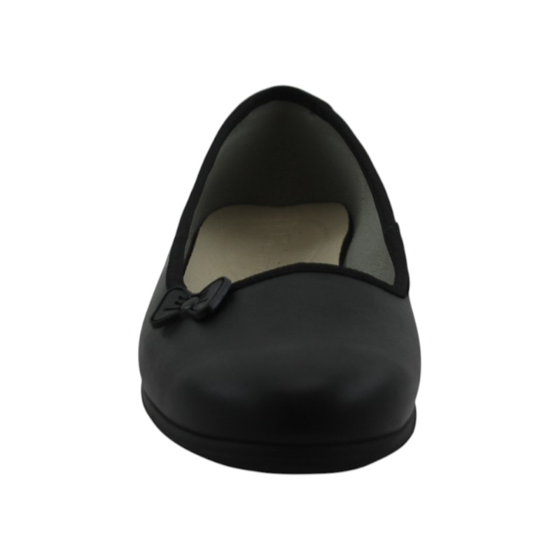 Zapato Escolar Niña Negro Buestán - 100% Cuero Balerina Moño Frontal