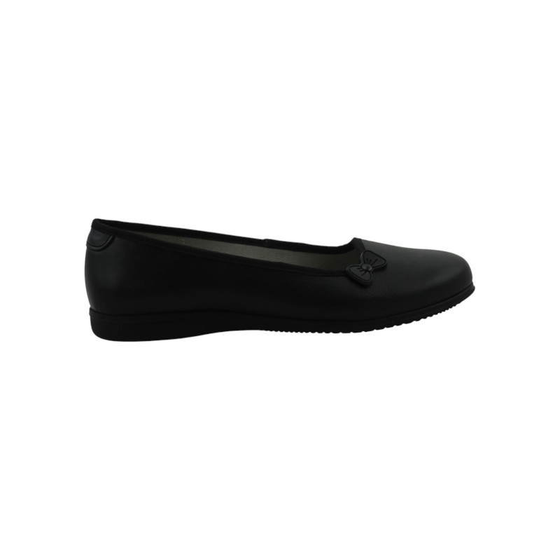Zapato Escolar Niña Negro Buestán - 100% Cuero Balerina Moño Frontal