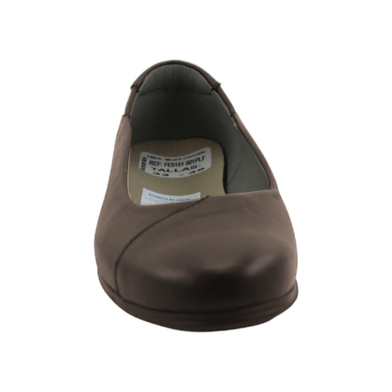 Zapato Escolar Niña Café Buestán - 100% Cuero Balerina Lisa Puntera Reforzada