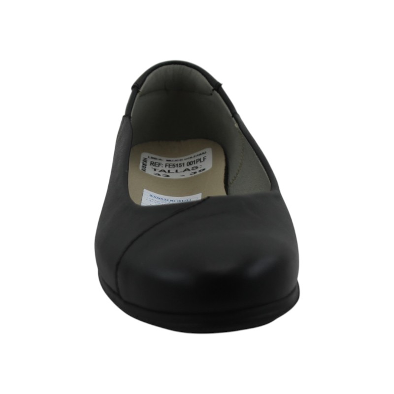 Zapato Escolar Niña Negro Buestán - 100% Cuero Balerina Lisa Puntera Reforzada