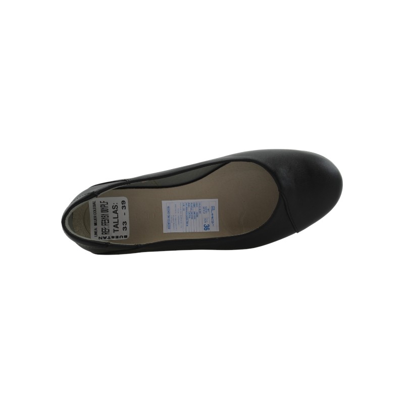 Zapato Escolar Niña Negro Buestán - 100% Cuero Balerina Lisa Puntera Reforzada