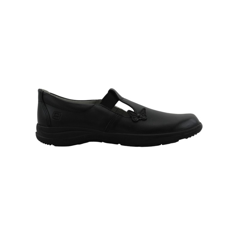 Zapato Escolar Niña Negro Buestán - 100% Cuero Slip-On Elástico Mariposa