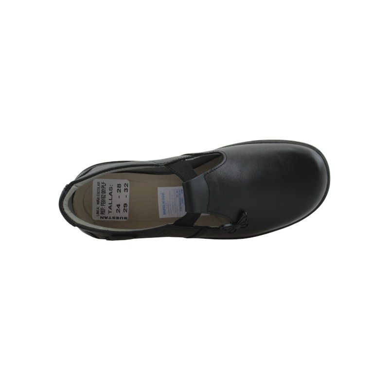 Zapato Escolar Niña Negro Buestán - 100% Cuero Slip-On Elástico Mariposa
