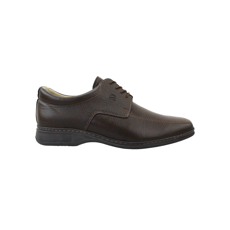 Zapato Escolar Joven Café Buestán - 100% Cuero Granulado Derby Cordones