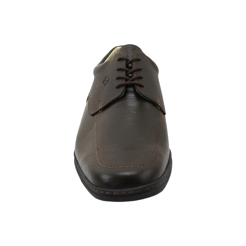 Zapato Escolar Joven Café Buestán - 100% Cuero Granulado Derby Cordones